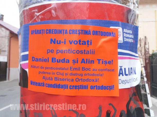 Afișe electorale împotriva penticostalilor
