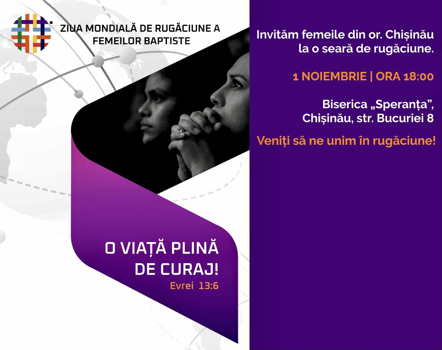 Ziua Mondială de Rugăciune a Femeilor Baptiste: „O viață plină de Curaj”!